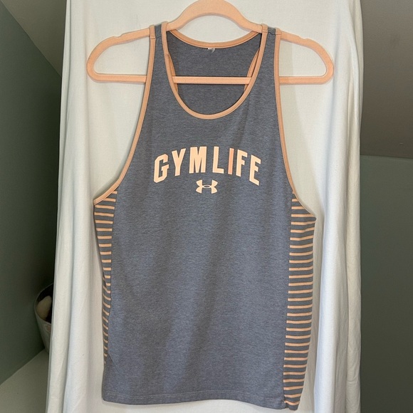 Under Armour Gym Life Gray and light orange/peach Gym Tank Top Size Large - Picture 1 of 7